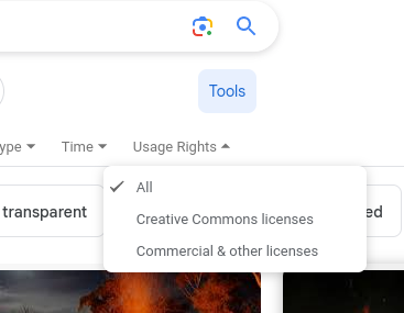 Google image license options