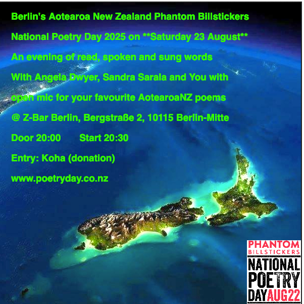 Poster for Berlin's Aotearoa New Zealand National Poetry Day